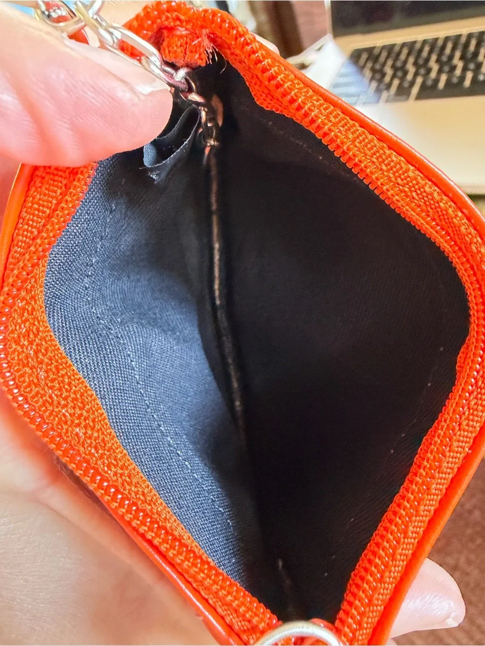 Fossil Bright Orange Leather Key Chain Case Wallet